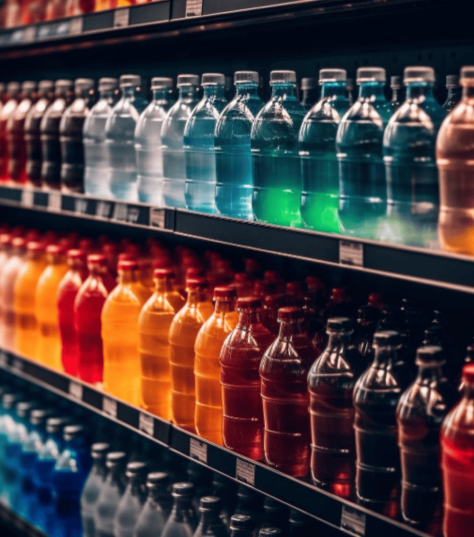 Pepsi shelf display with cans and bottles
