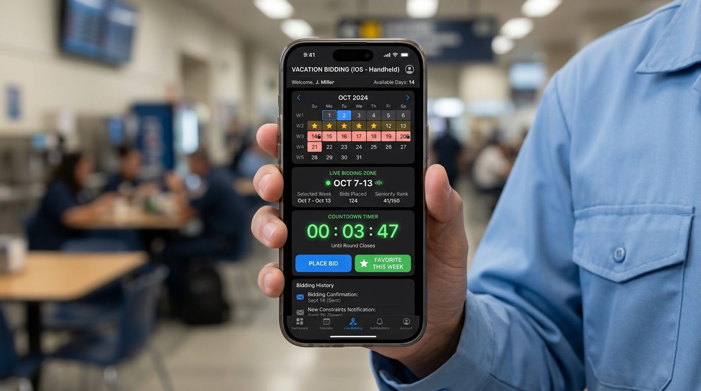 Vacation Schedule bidding calendar screen