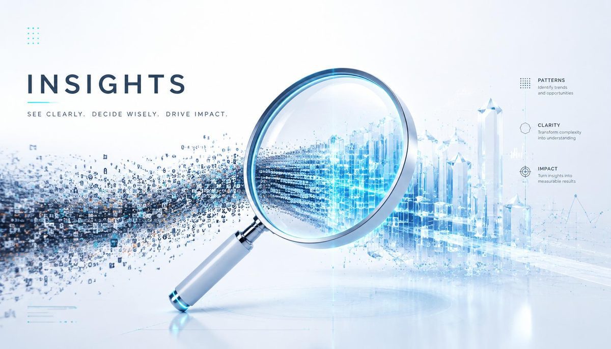 Insights data visualization graphic with magnifying glass